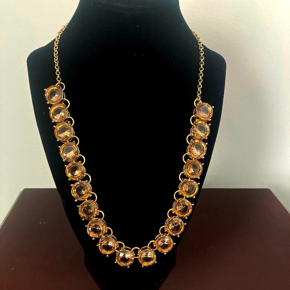 Vintage Unique Fashion Gold Tone Circle Necklace with Glass or Rhinestones